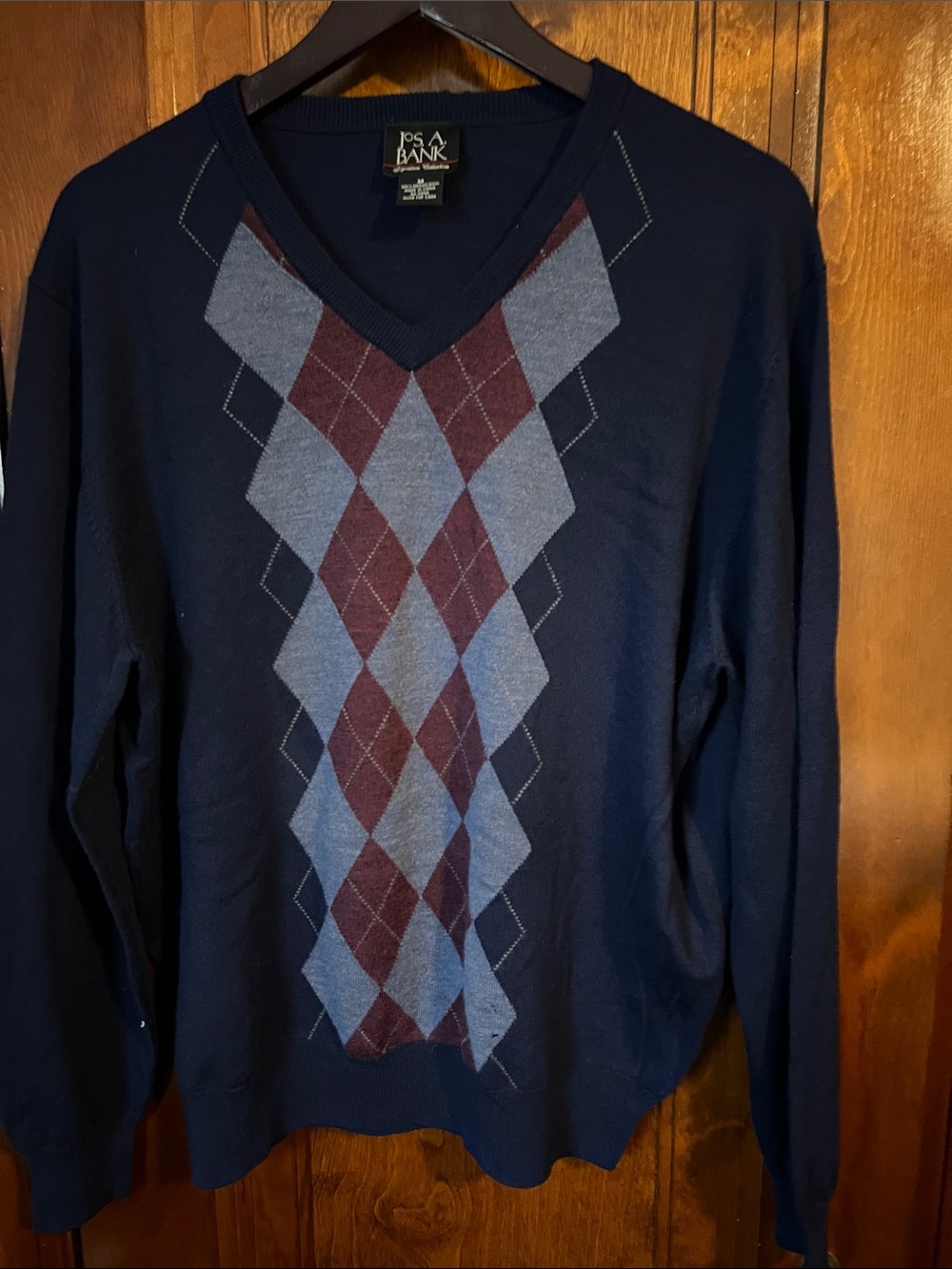 Jos. A. Bank Navy V-Neck Argyle Sweater - Blue/Maroon